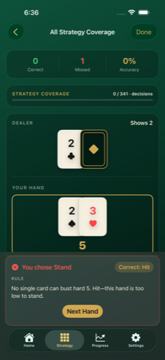 A strategy explanation after a missed decision